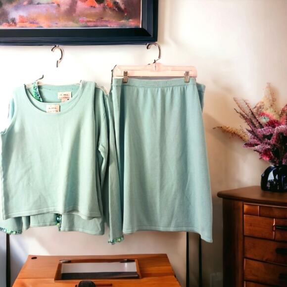 Linea 3 Pc Formal Cardigan Sweater Set Sz L AQUA SKY BLUE Sequins Knit was $350 - Picture 15 of 16